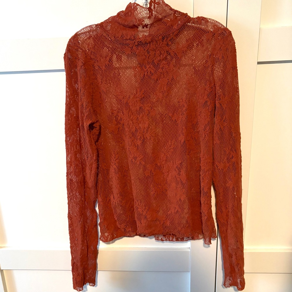 Intimately Free People Rust Lace Long Sleeve Turtle Neck Sheer in Size M
